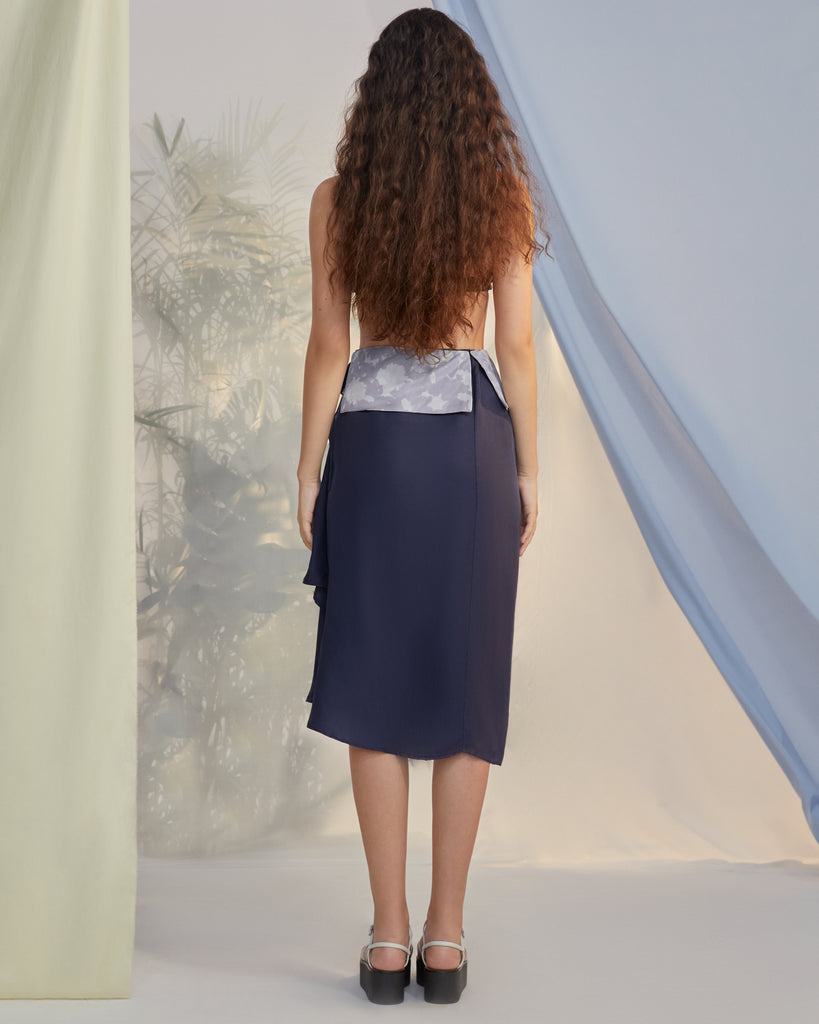 Silk Foldover Wrap Skirt - Indigo